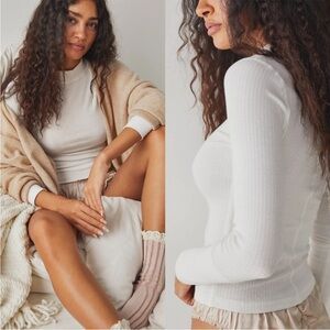 Free People The Rickie White Ribbed Mock Neck Top
